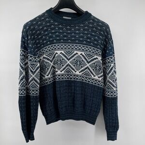 Rob Winter Fair Isle Sweater Mens Medium Blue White Geometric Pattern‎ Knit